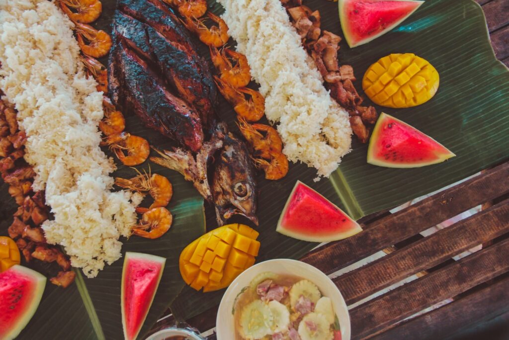 Filipino seafood cuisine on the table in El Nido Palawan Philippines