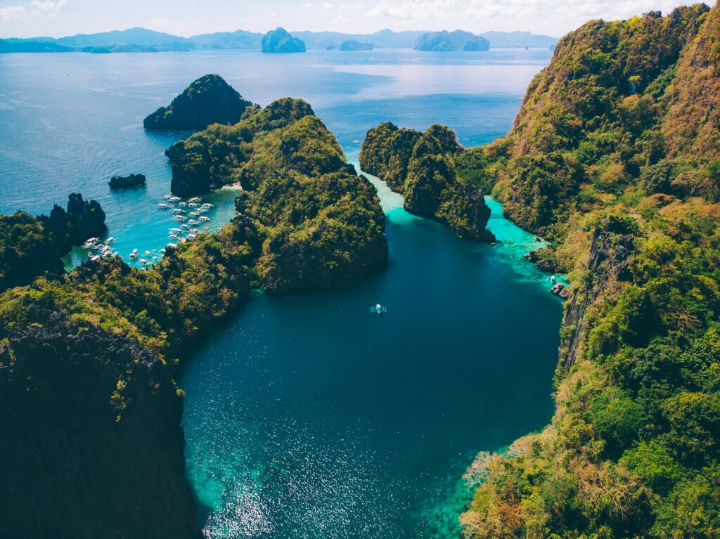 aerial view of boats in the island of El Nido Palawan