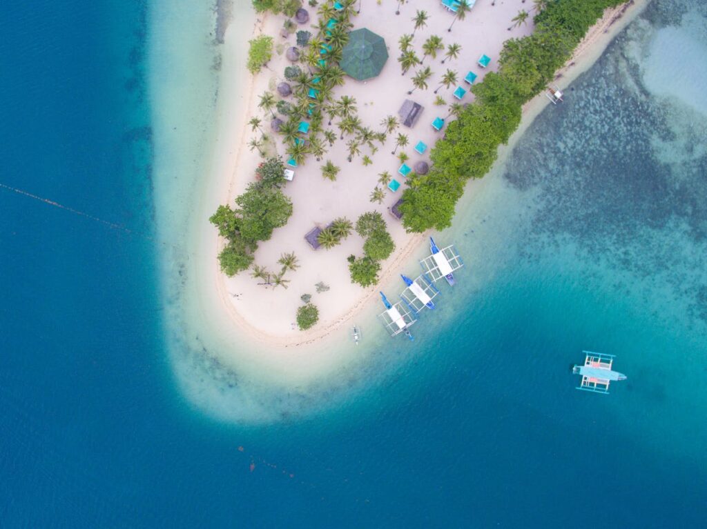 aerial view of Pandan Island in Honda Bay Palawan Philippines