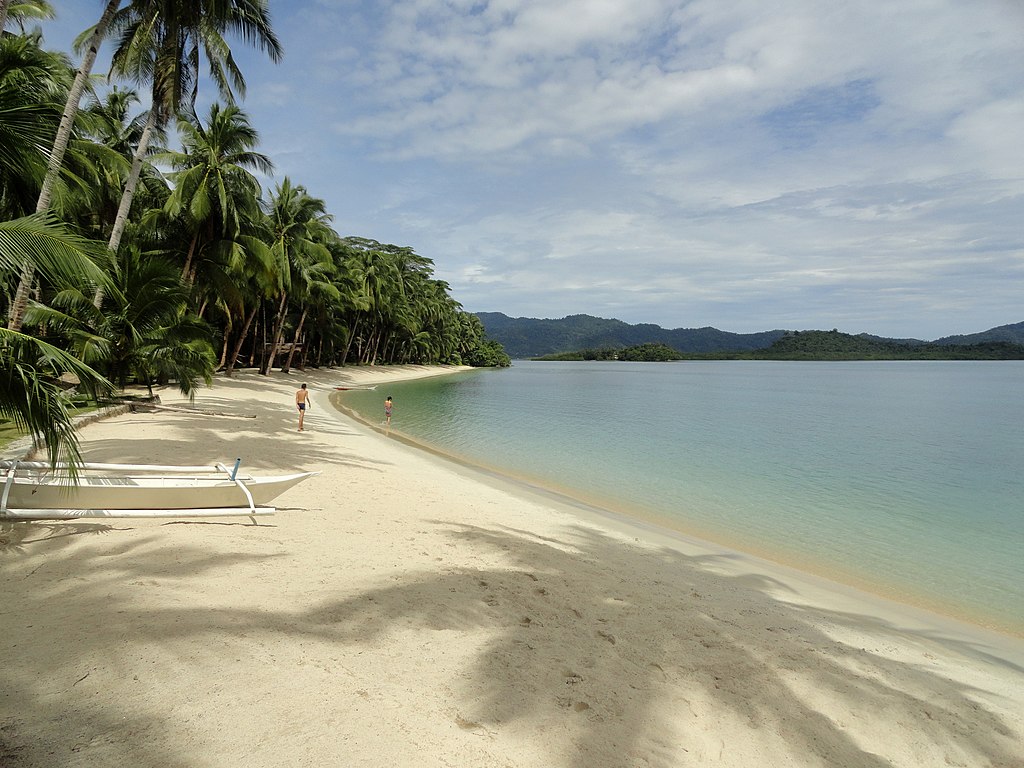 a picturesque view of white sand beach in Port Barton Palawan Philippines