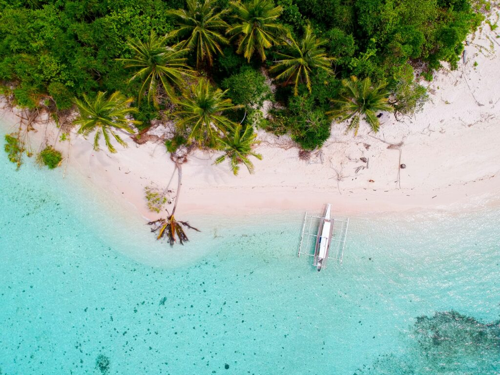 aerial view of a white sand beach in Balabac Island Palawan