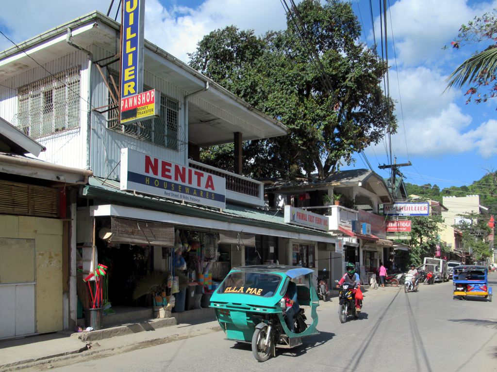 Busy street of El Nido town proper in El Nido Palawan Philippines