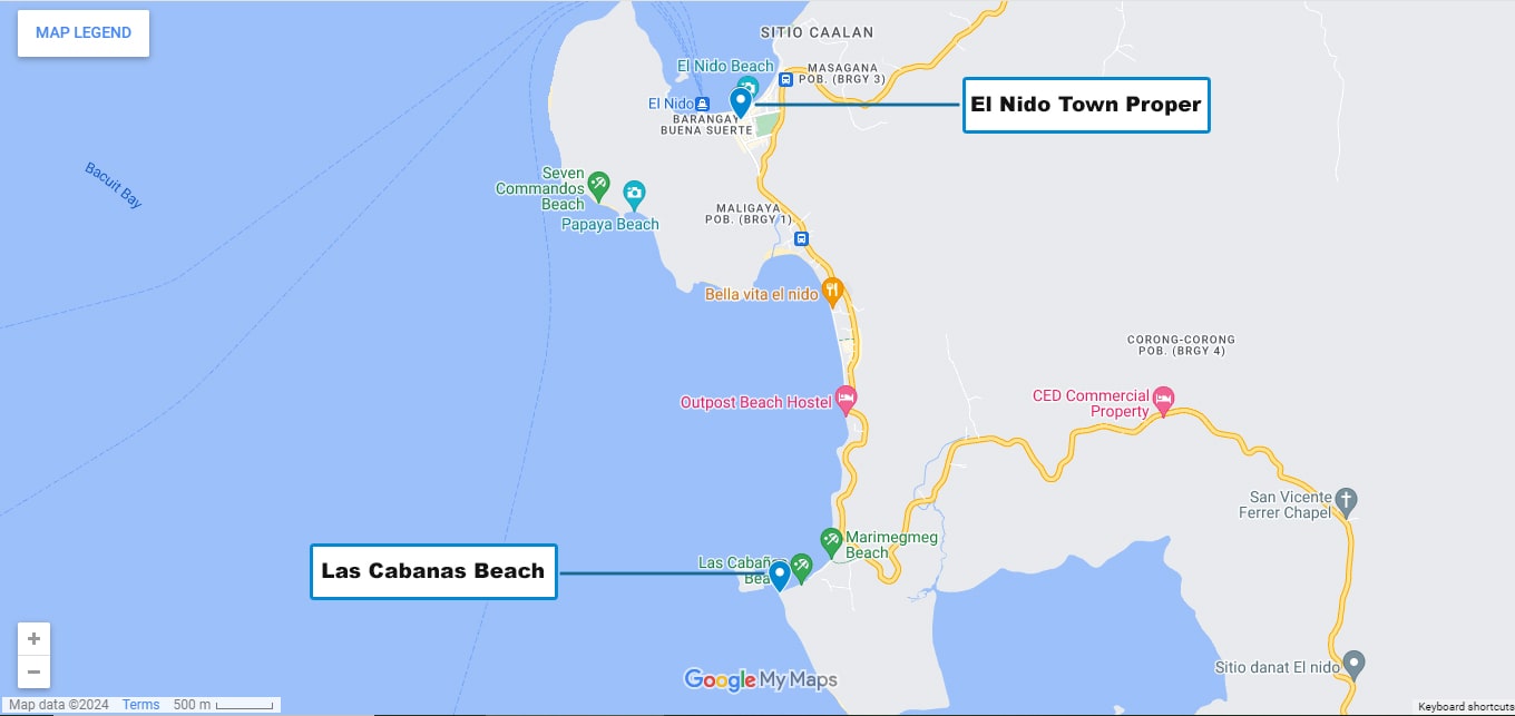 google map of el nido for dining and nightlife options