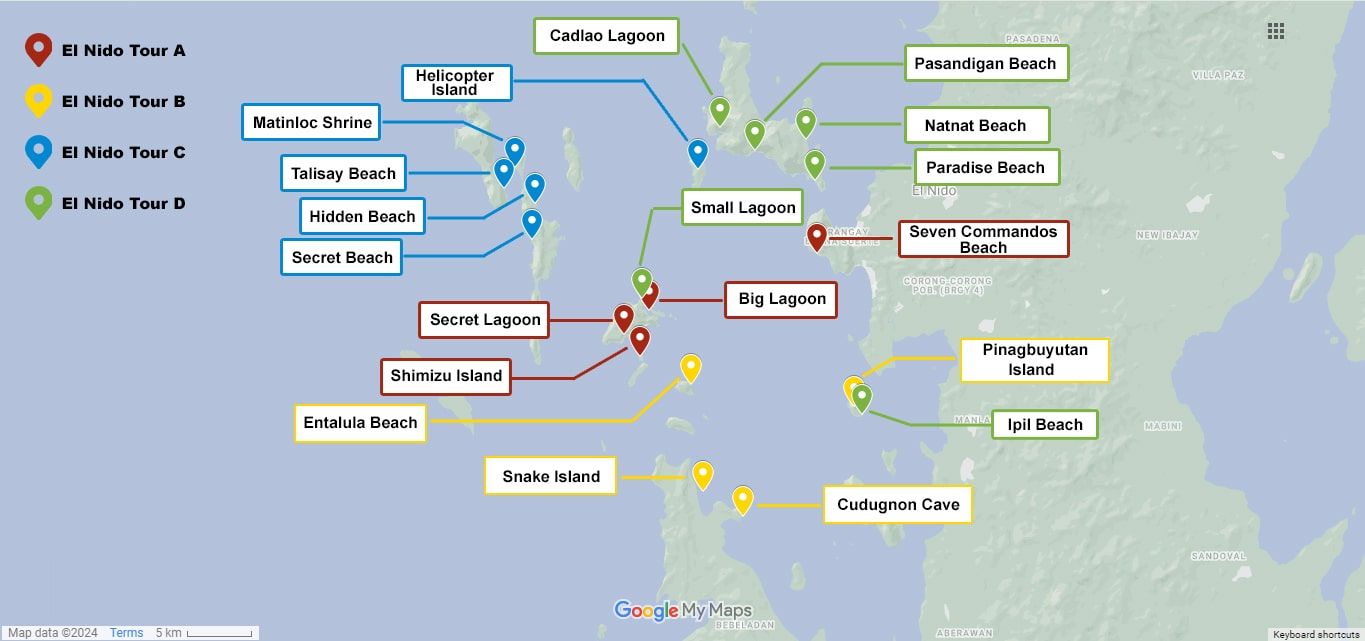 Google Map of El Nido Island hopping tours