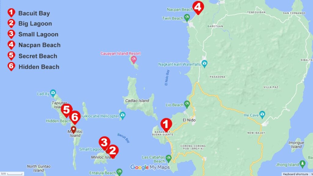 El Nido Map | Guide to Top Attractions & Hidden Gems